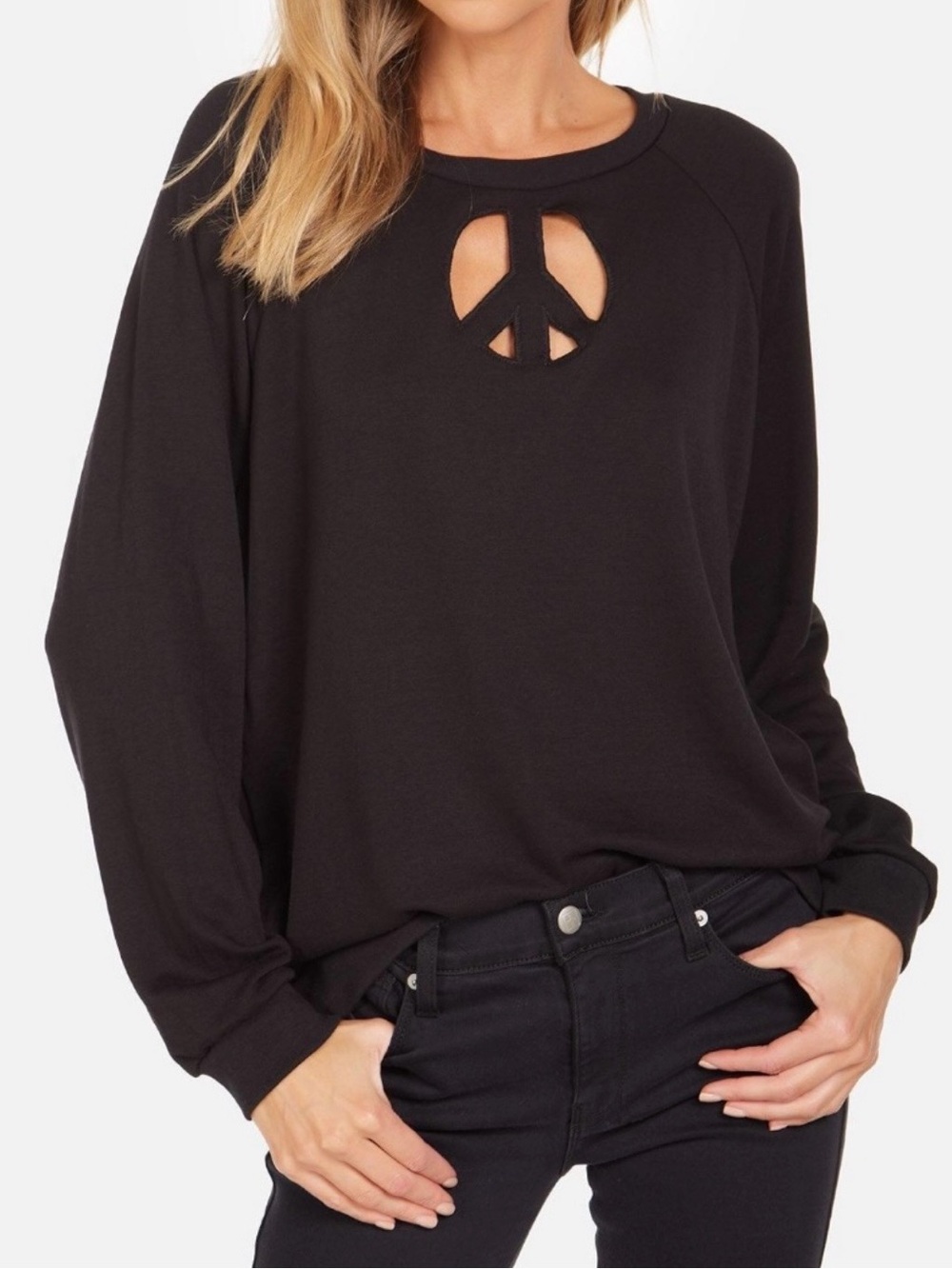 Michael Lauren Women's Black Peace Sign Pullover Top